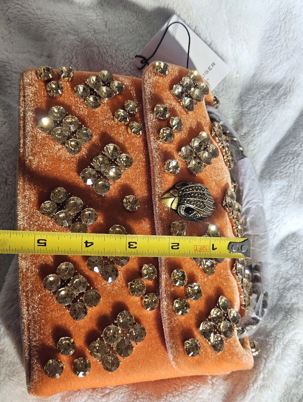 Kurt Geiger Orange Velvet Mini Bag with Crystal Embellishments - Picture 9 of 12